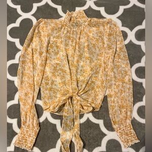 MINKPINK Mustard Floral Tie-Front Blouse